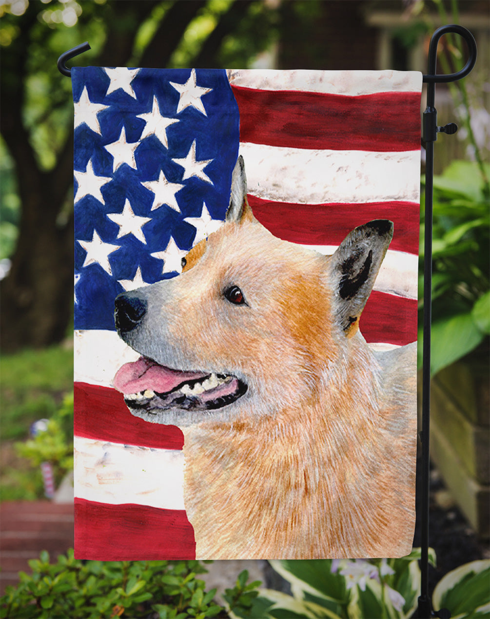 USA American Flag with Australian Cattle Dog Flag Garden Size.