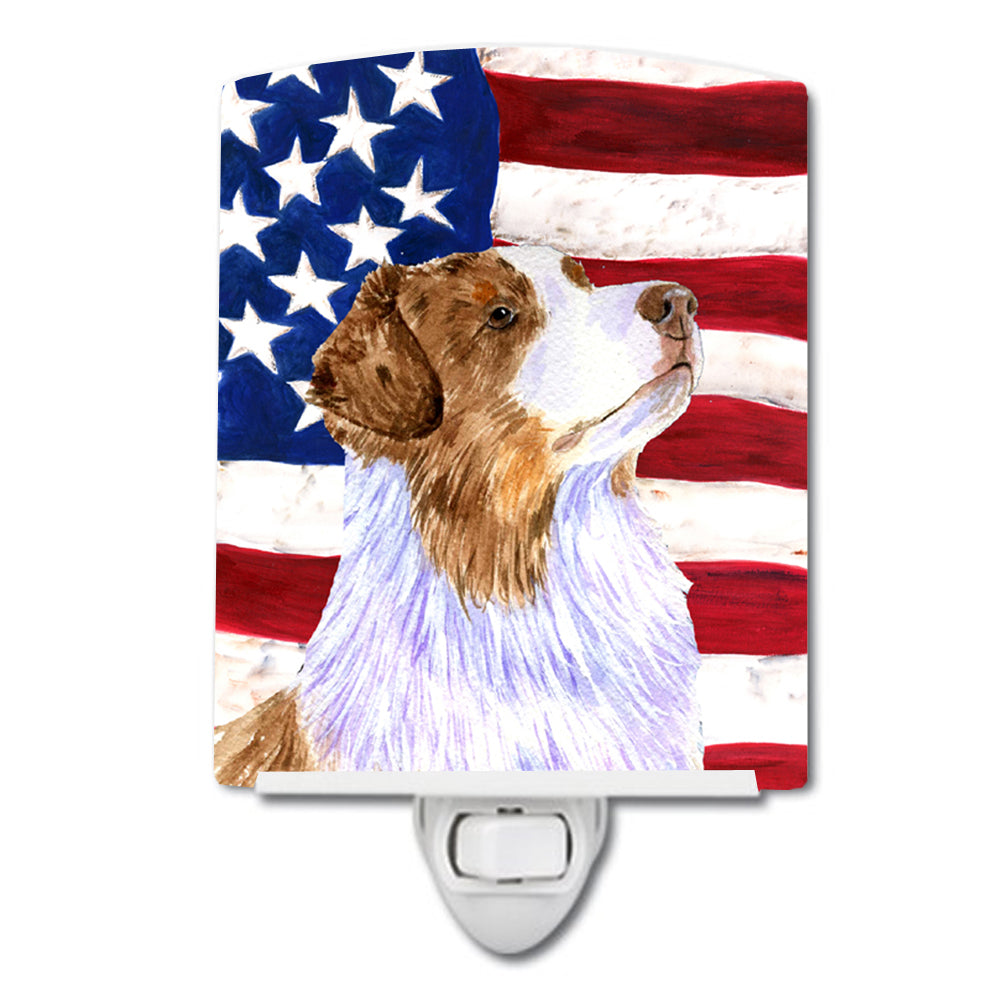 USA American Flag with Australian Shepherd Ceramic Night Light SS4252CNL - the-store.com