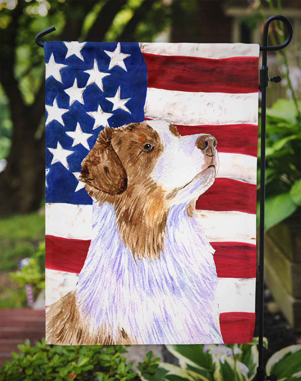 USA American Flag with Australian Shepherd Flag Garden Size.