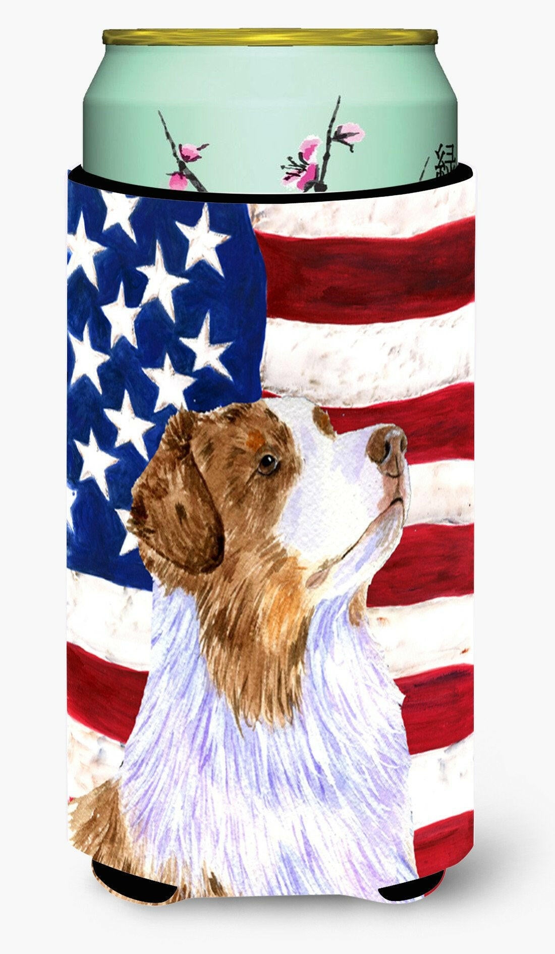 USA American Flag with Australian Shepherd  Tall Boy Beverage Insulator Beverage Insulator Hugger by Caroline&#39;s Treasures