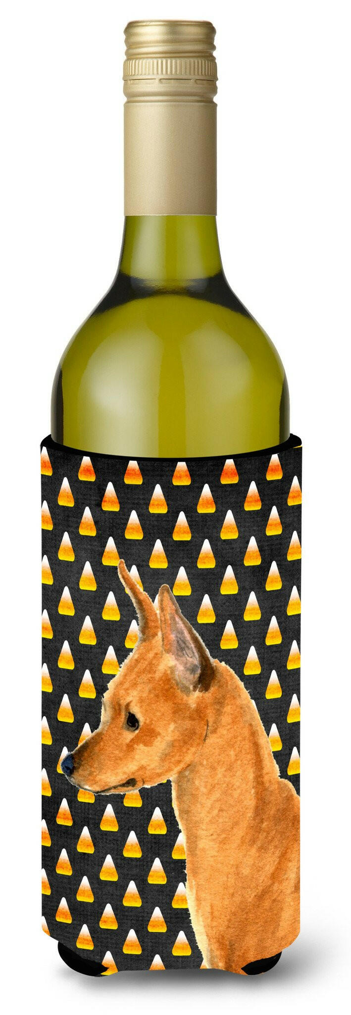 Min Pin Candy Corn Halloween Portrait Wine Bottle Beverage Insulator Beverage Insulator Hugger SS4259LITERK by Caroline&#39;s Treasures