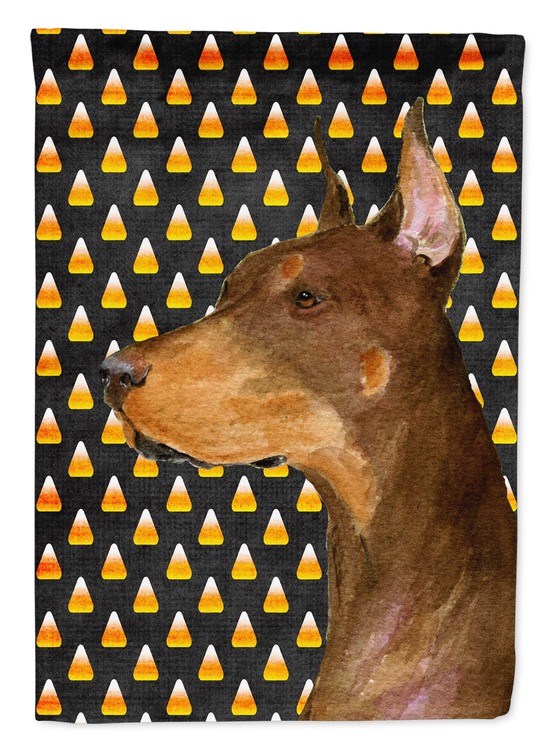 Doberman Candy Corn Halloween Portrait Flag Canvas House Size  the-store.com.