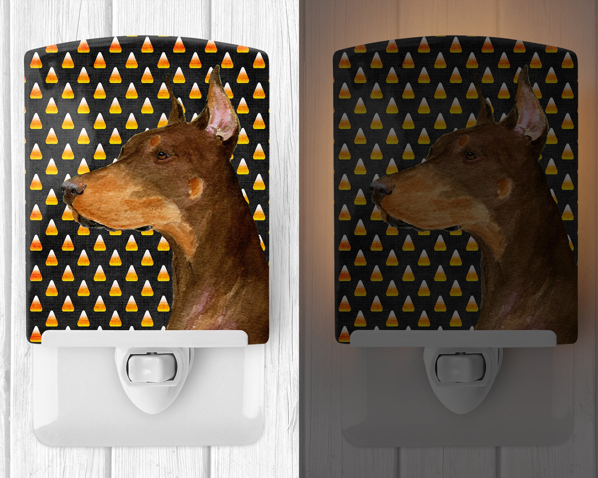 Doberman Candy Corn Halloween Portrait Ceramic Night Light SS4261CNL - the-store.com