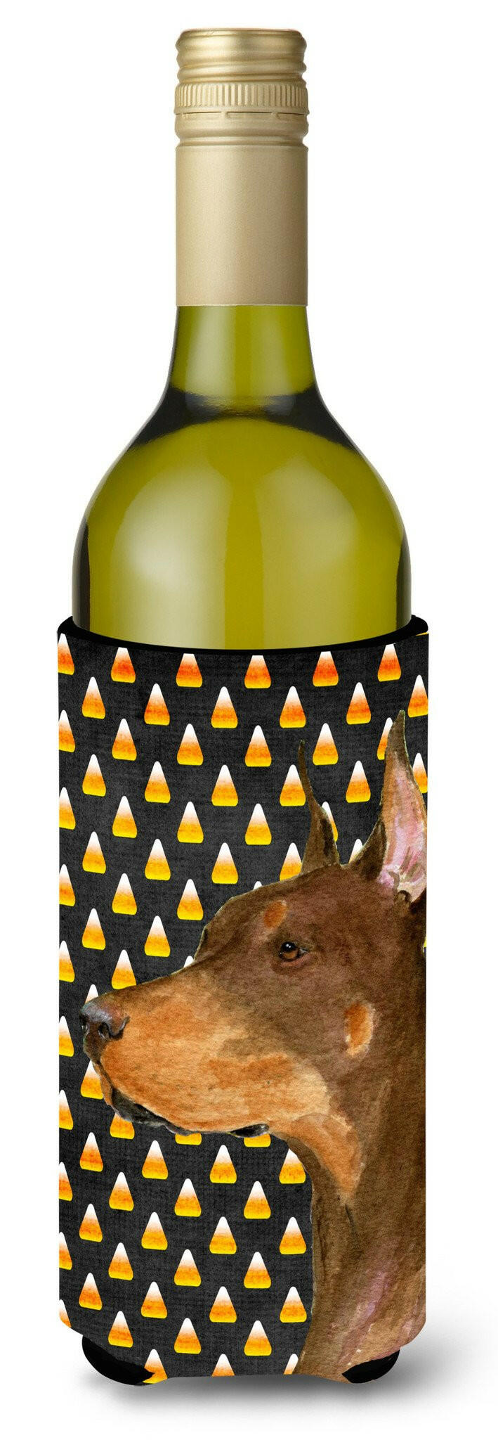 Doberman Candy Corn Halloween Portrait Wine Bottle Beverage Insulator Beverage Insulator Hugger by Caroline's Treasures