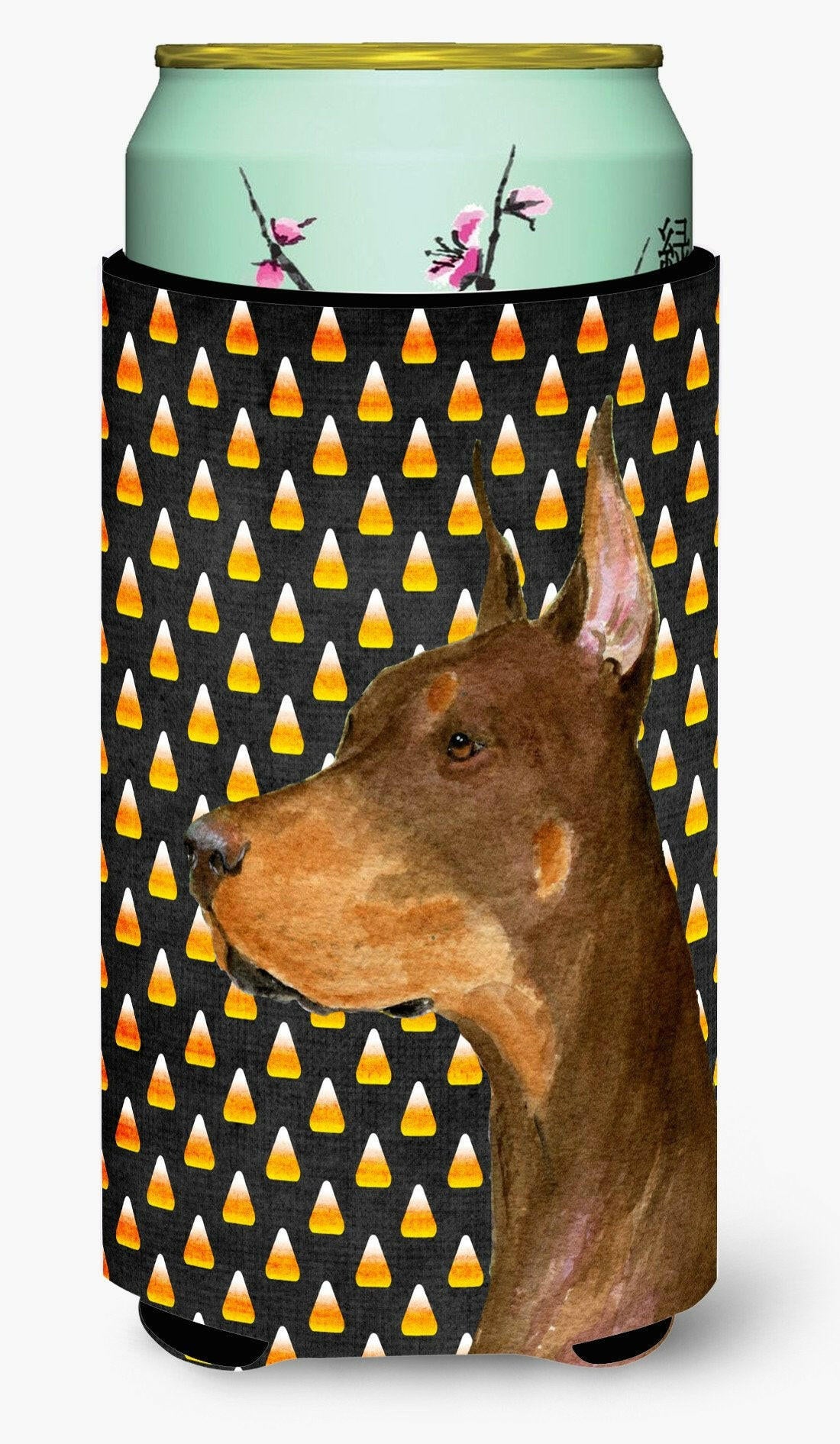 Doberman Candy Corn Halloween Portrait  Tall Boy Beverage Insulator Beverage Insulator Hugger by Caroline&#39;s Treasures