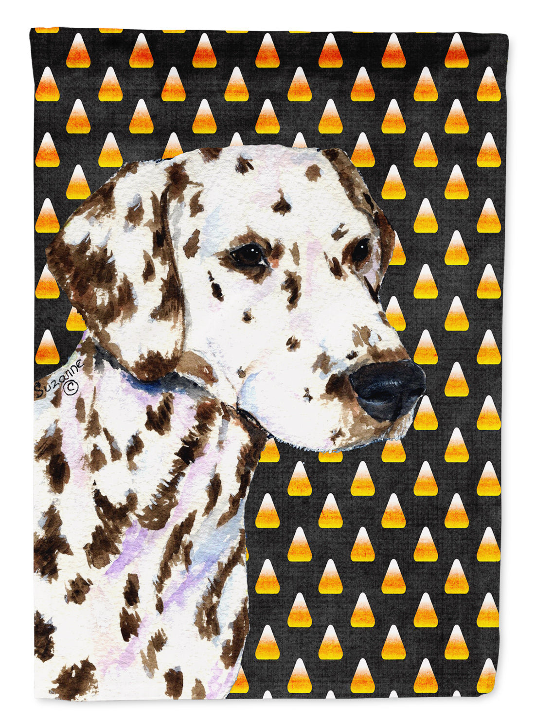 Dalmatian Candy Corn Halloween Portrait Flag Garden Size.