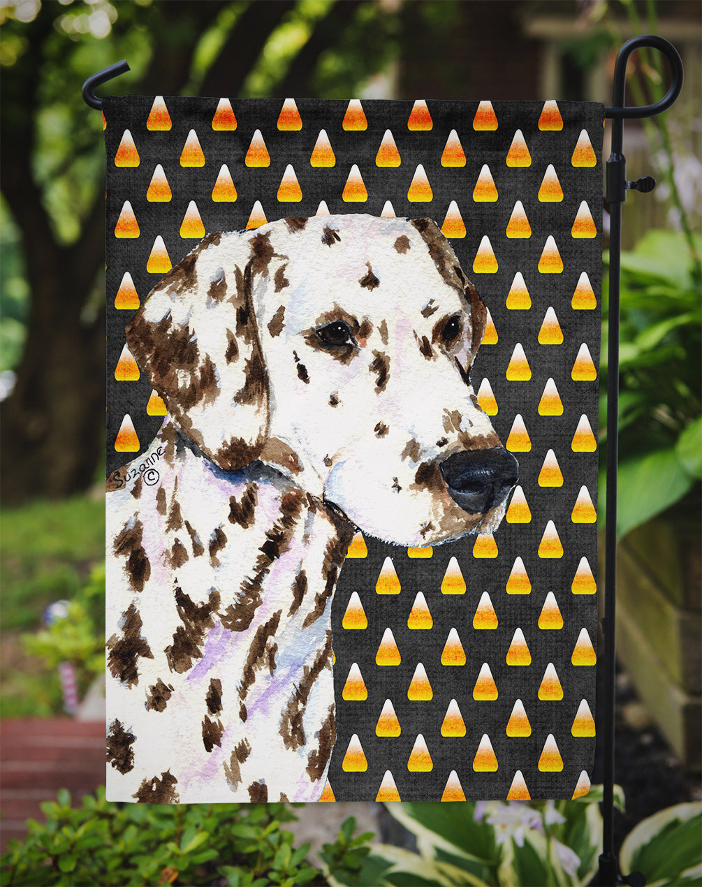 Dalmatian Candy Corn Halloween Portrait Flag Garden Size.