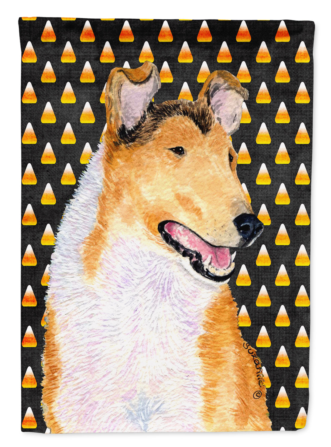 Collie Smooth Candy Corn Halloween Portrait Flag Garden Size.