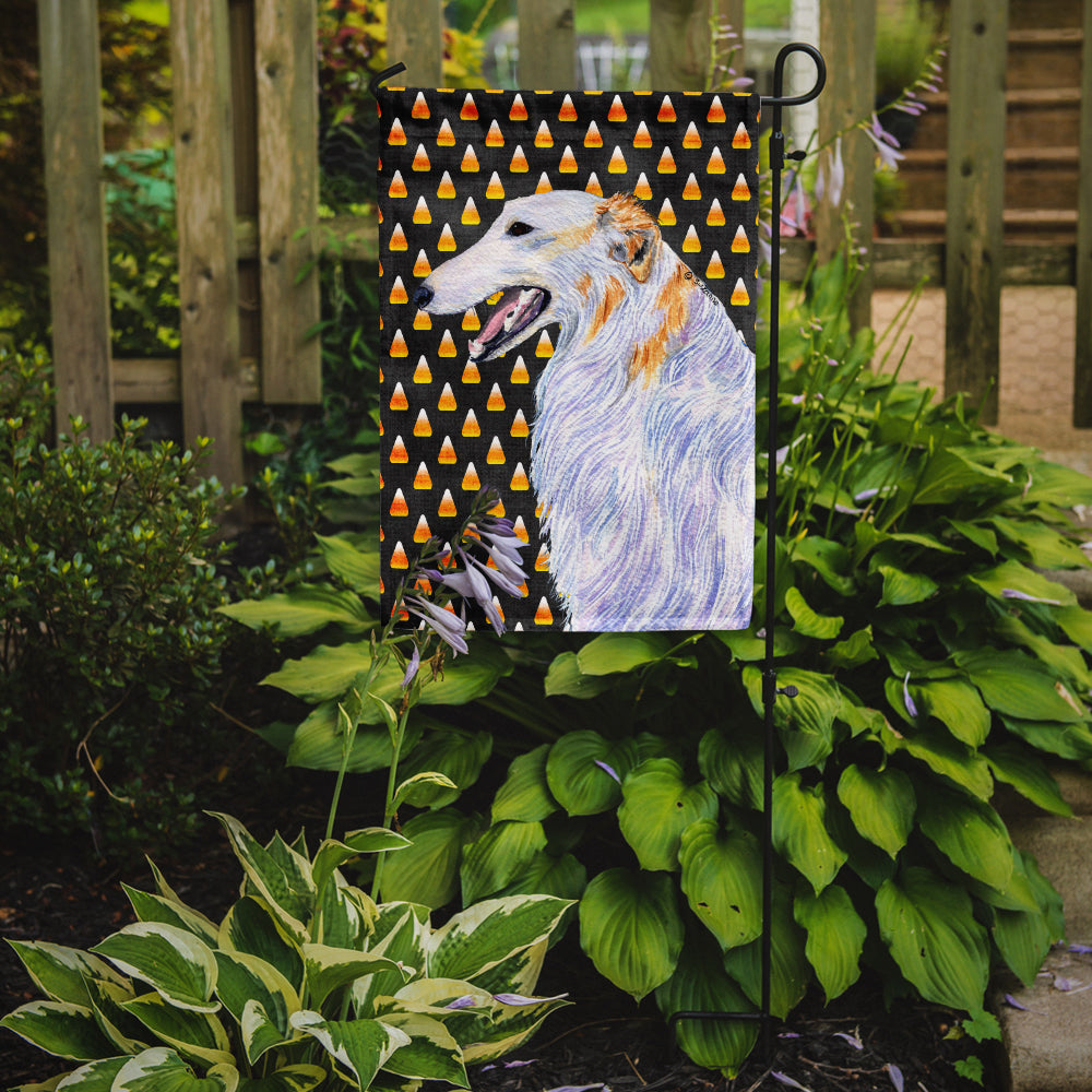 Borzoi Candy Corn Halloween Portrait Flag Garden Size.