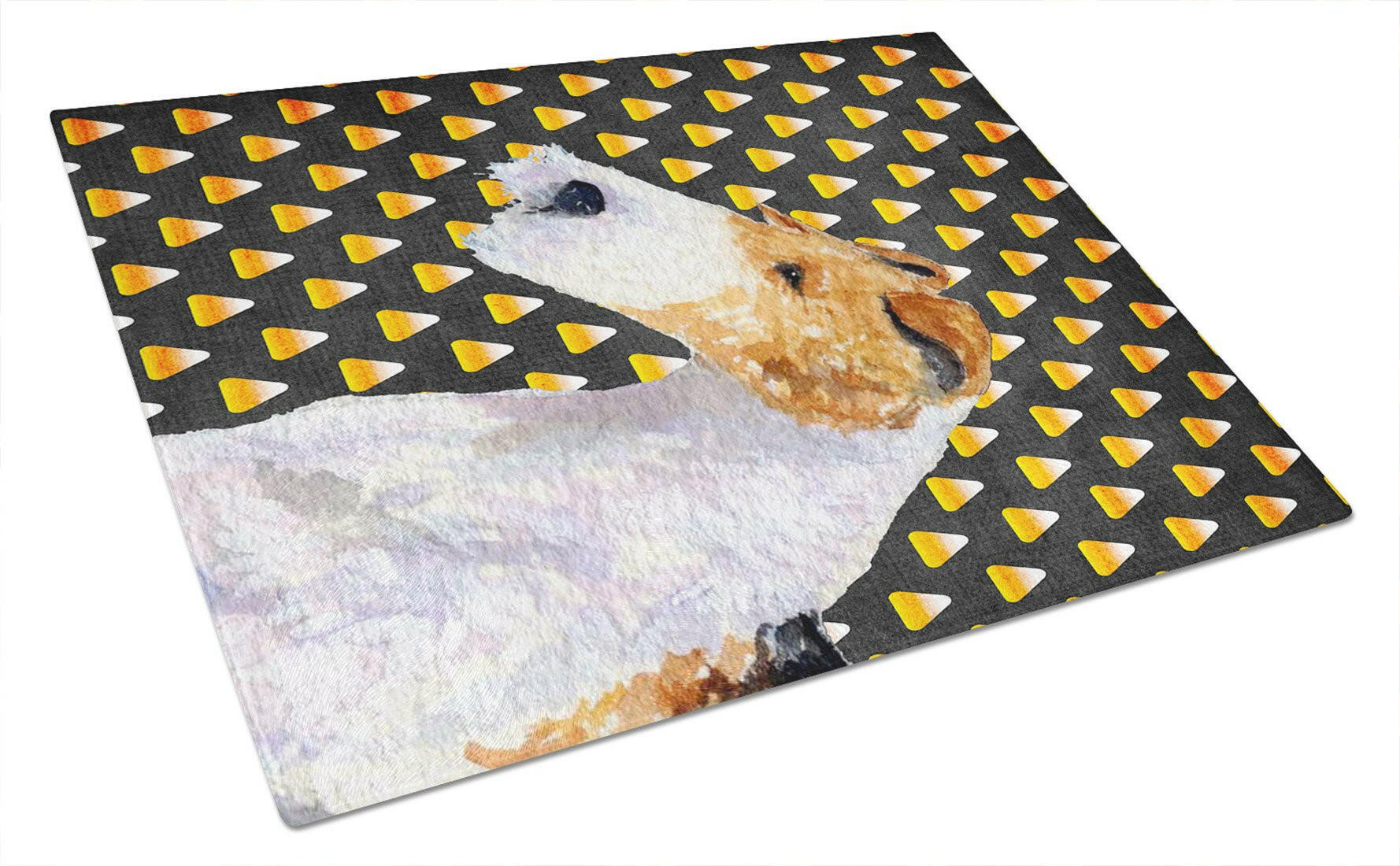 Fox Terrier Candy Corn Halloween Portrait Glass Cutting Board Large by Caroline's Treasures