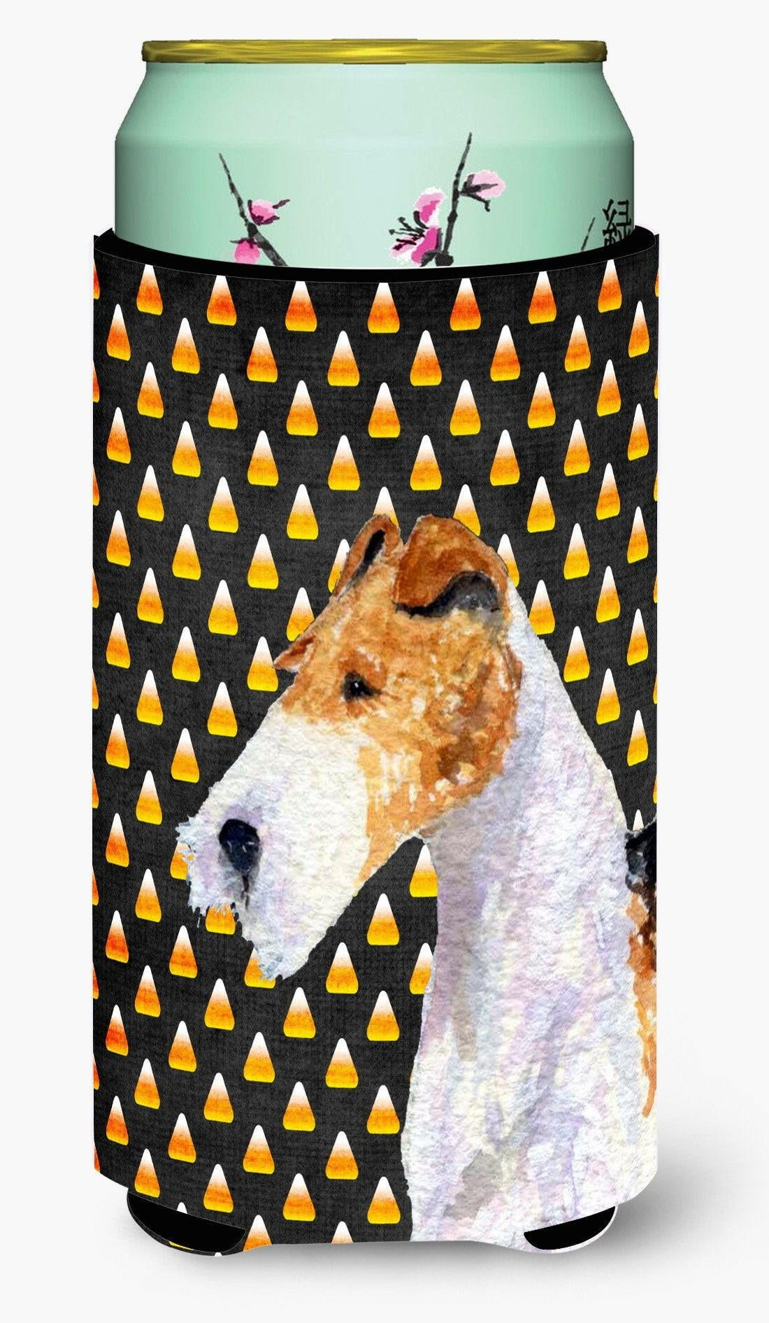 Fox Terrier Candy Corn Halloween Portrait  Tall Boy Beverage Insulator Beverage Insulator Hugger by Caroline's Treasures