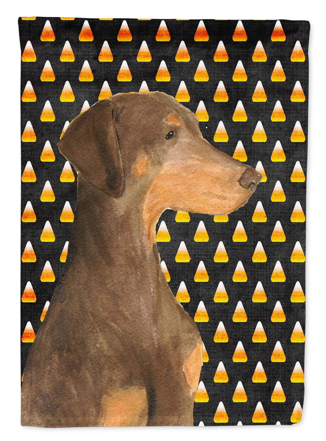 Doberman Candy Corn Halloween Portrait Flag Garden Size.