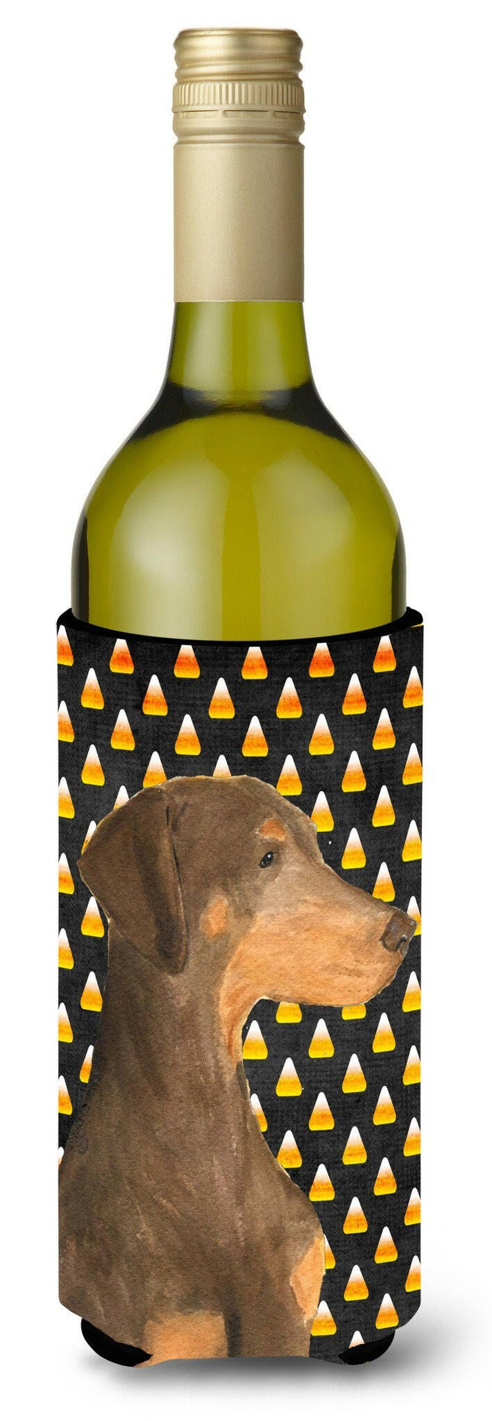 Doberman Candy Corn Halloween Portrait Wine Bottle Beverage Insulator Beverage Insulator Hugger SS4272LITERK by Caroline's Treasures