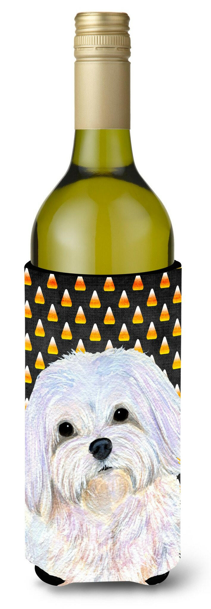 Maltese Candy Corn Halloween Portrait Wine Bottle Beverage Insulator Beverage Insulator Hugger SS4275LITERK by Caroline's Treasures