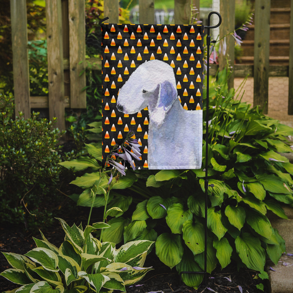 Bedlington Terrier Candy Corn Halloween Portrait Flag Garden Size.