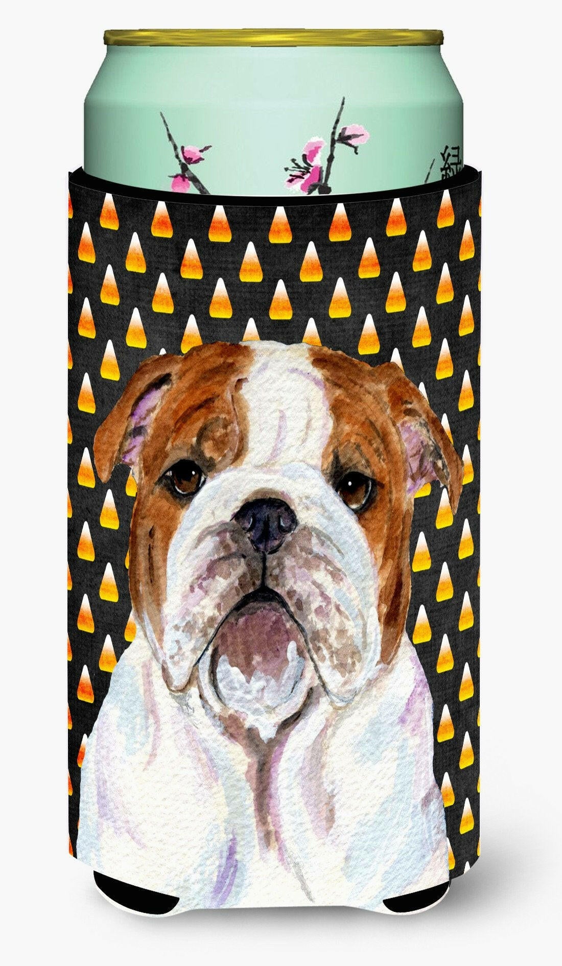 Bulldog English Candy Corn Halloween Portrait  Tall Boy Beverage Insulator Beverage Insulator Hugger by Caroline's Treasures