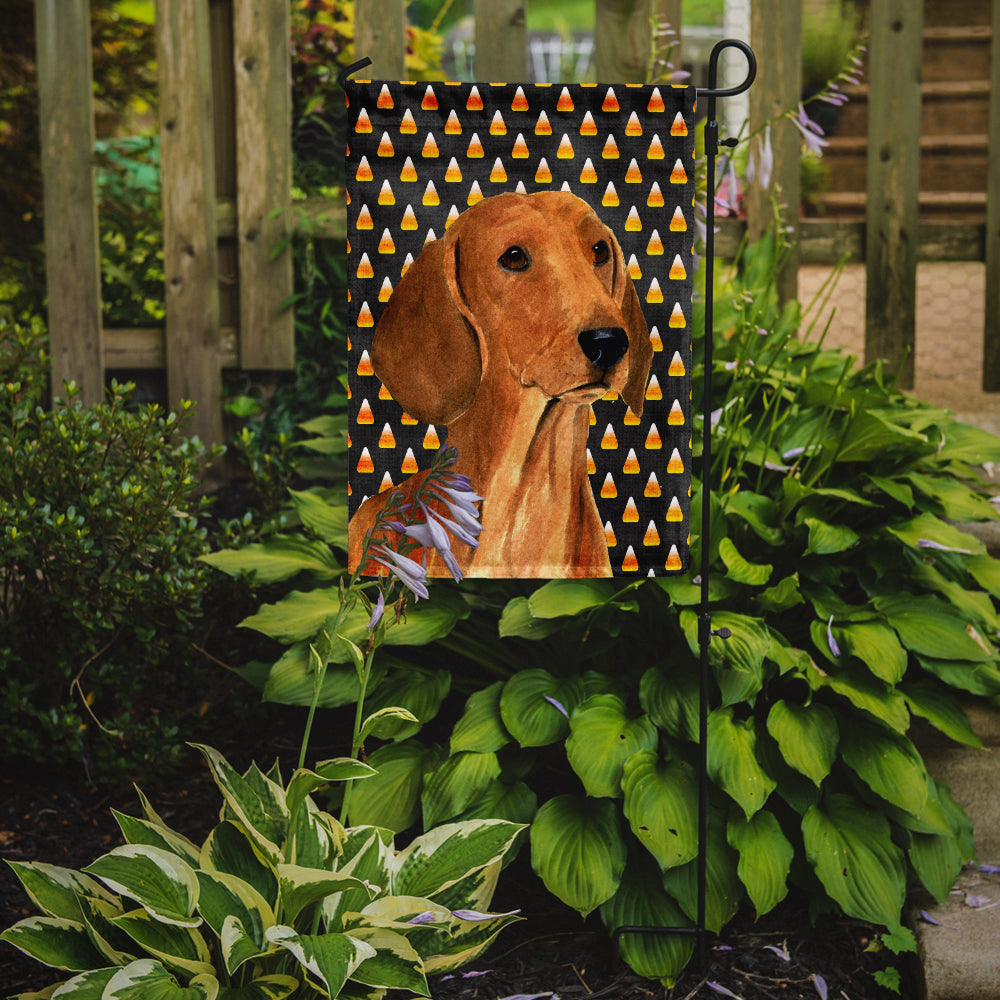 Dachshund Candy Corn Halloween Portrait Flag Garden Size.