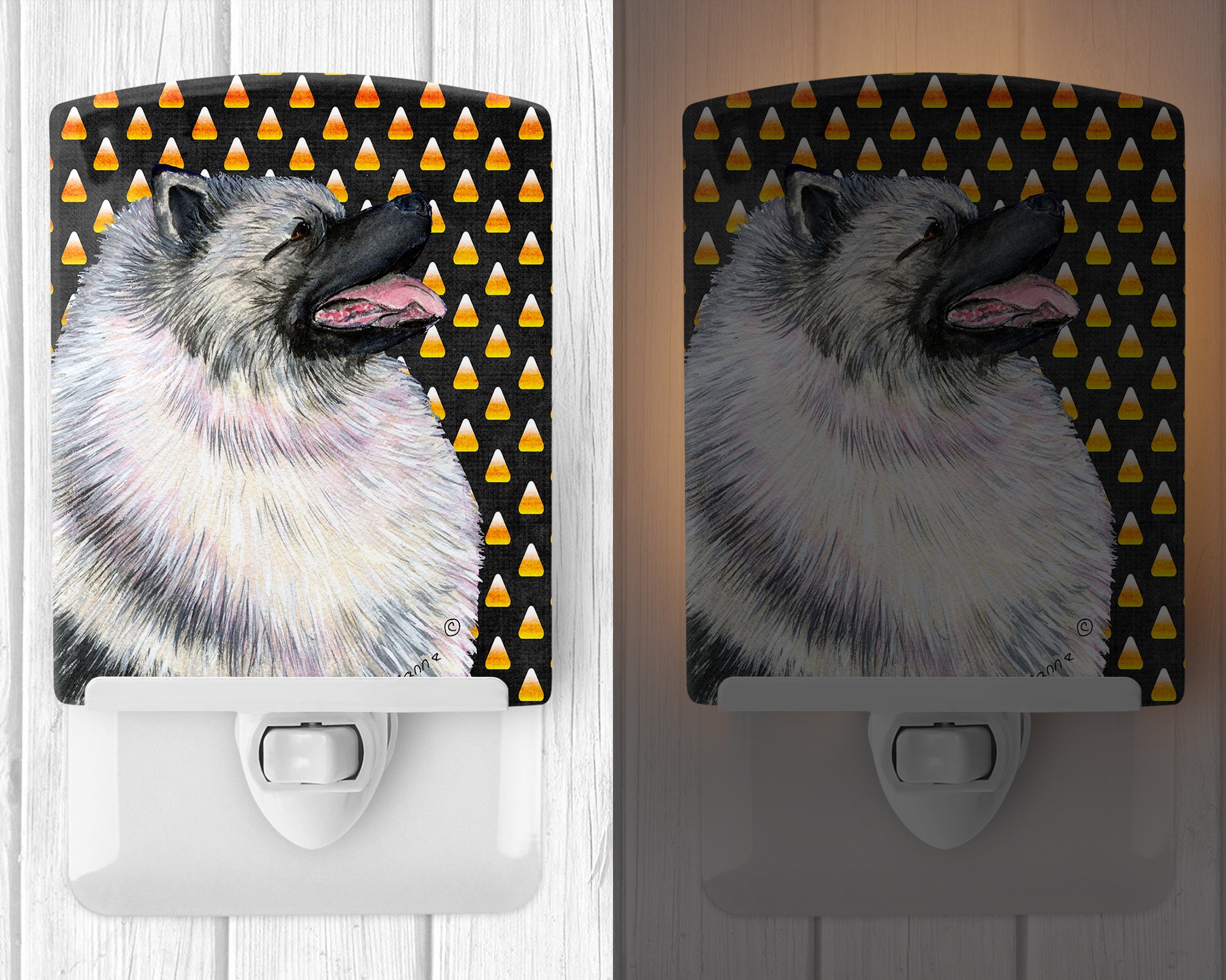 Keeshond Candy Corn Halloween Portrait Ceramic Night Light SS4282CNL - the-store.com