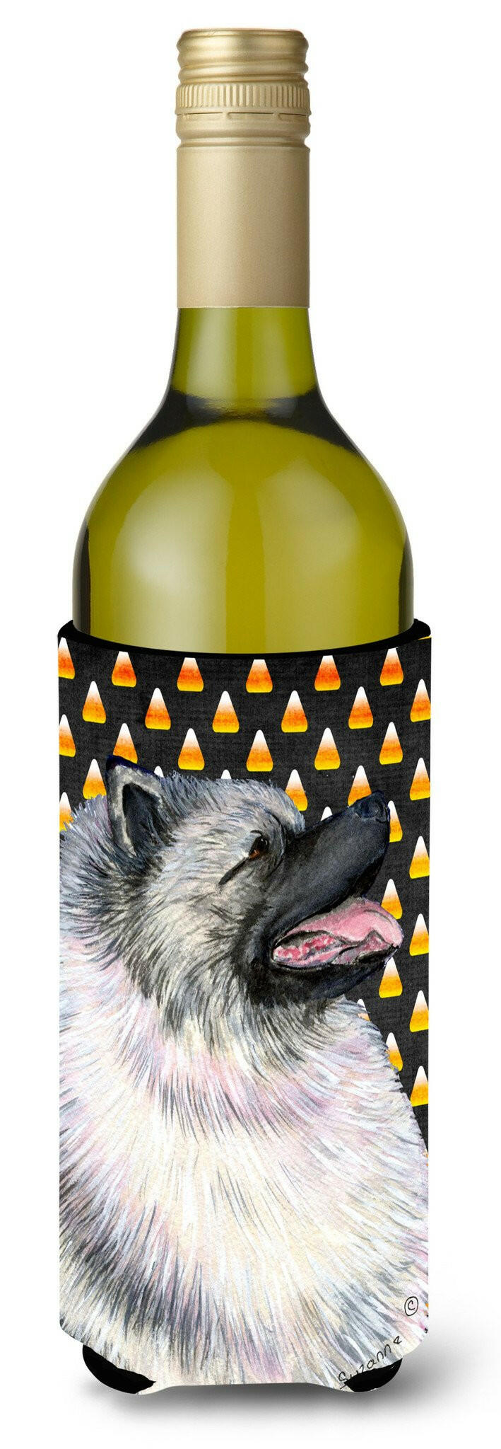 Keeshond Candy Corn Halloween Portrait Wine Bottle Beverage Insulator Beverage Insulator Hugger by Caroline's Treasures