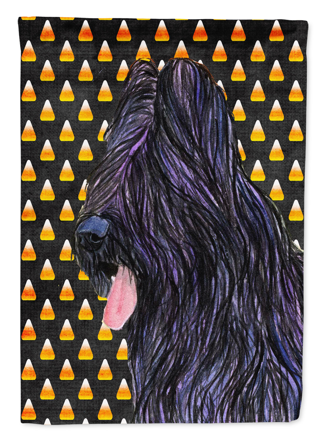 Briard Candy Corn Halloween Portrait Flag Garden Size.