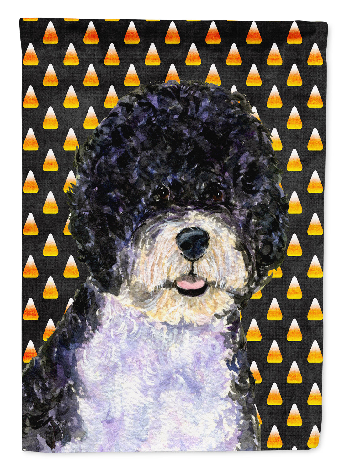 Portuguese Water Dog Candy Corn Halloween Portrait Flag Garden Size.