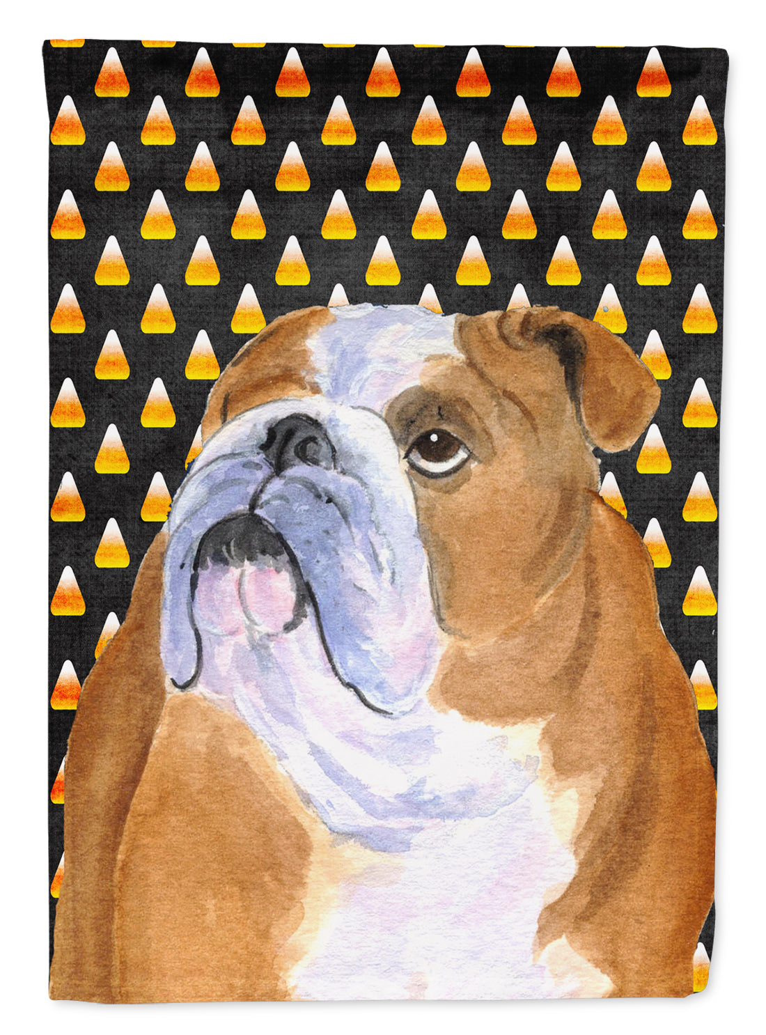 Bulldog English Candy Corn Halloween Portrait Flag Canvas House Size  the-store.com.