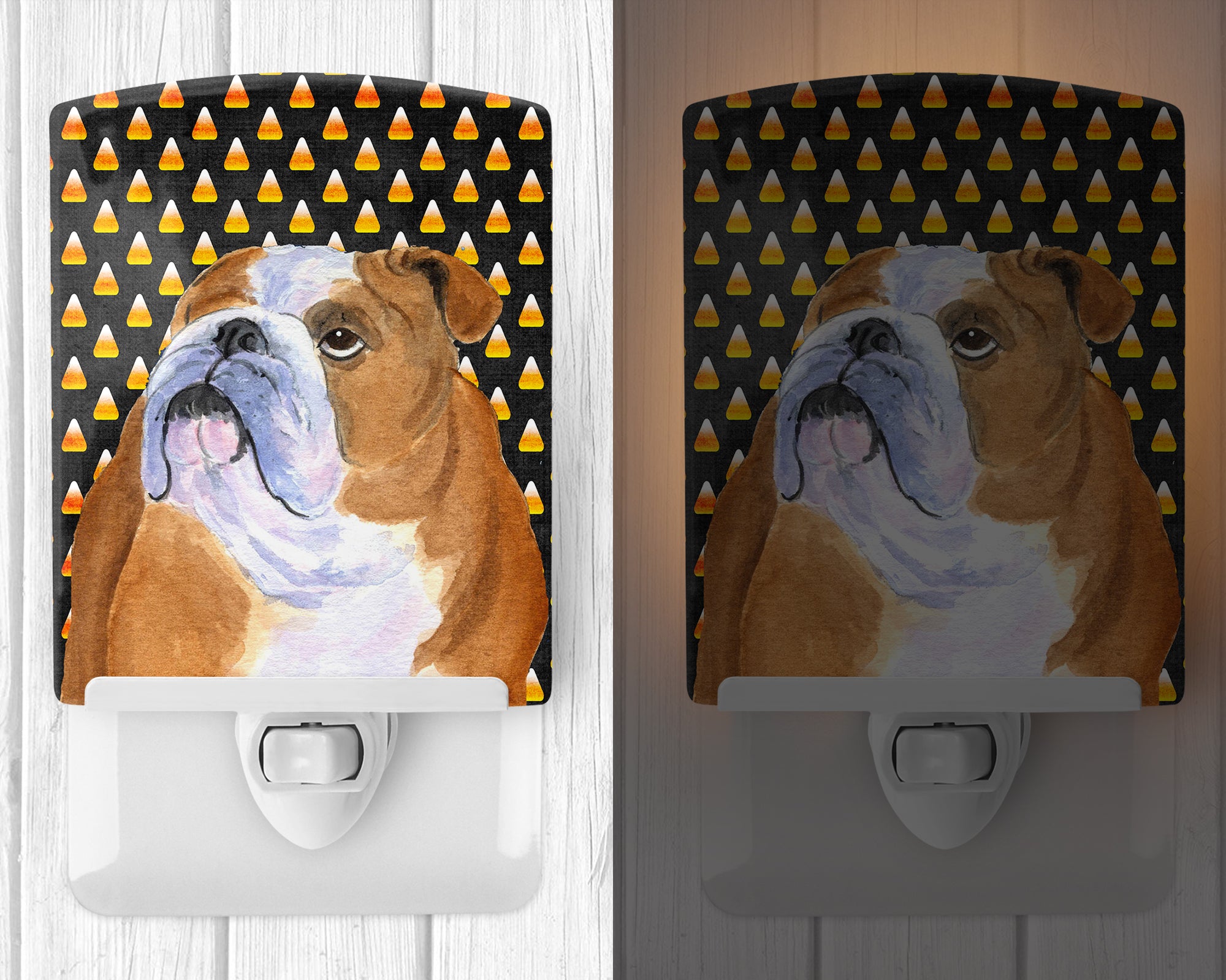 Bulldog English Candy Corn Halloween Portrait Ceramic Night Light SS4285CNL - the-store.com