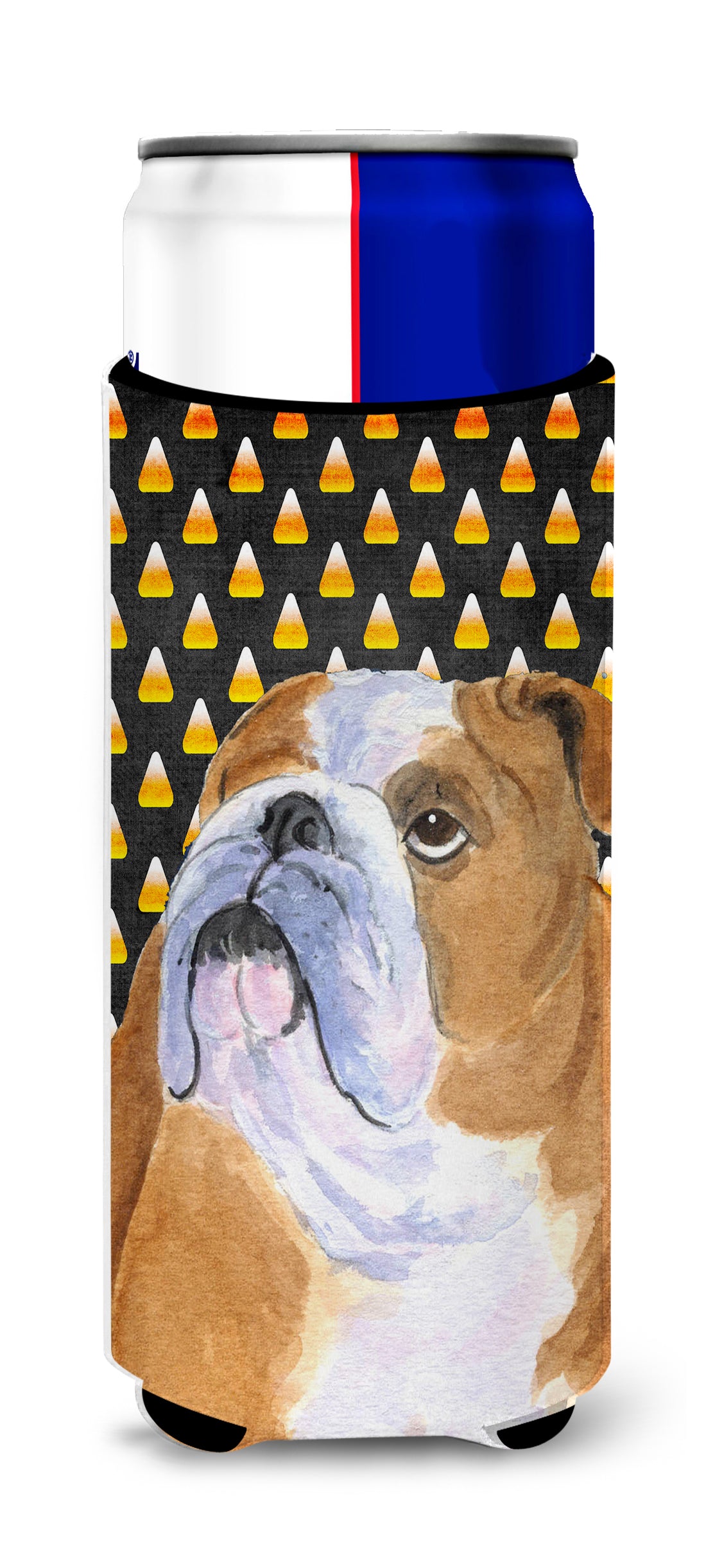 Bulldog English Candy Corn Halloween Portrait Ultra Beverage Insulators for slim cans SS4285MUK.