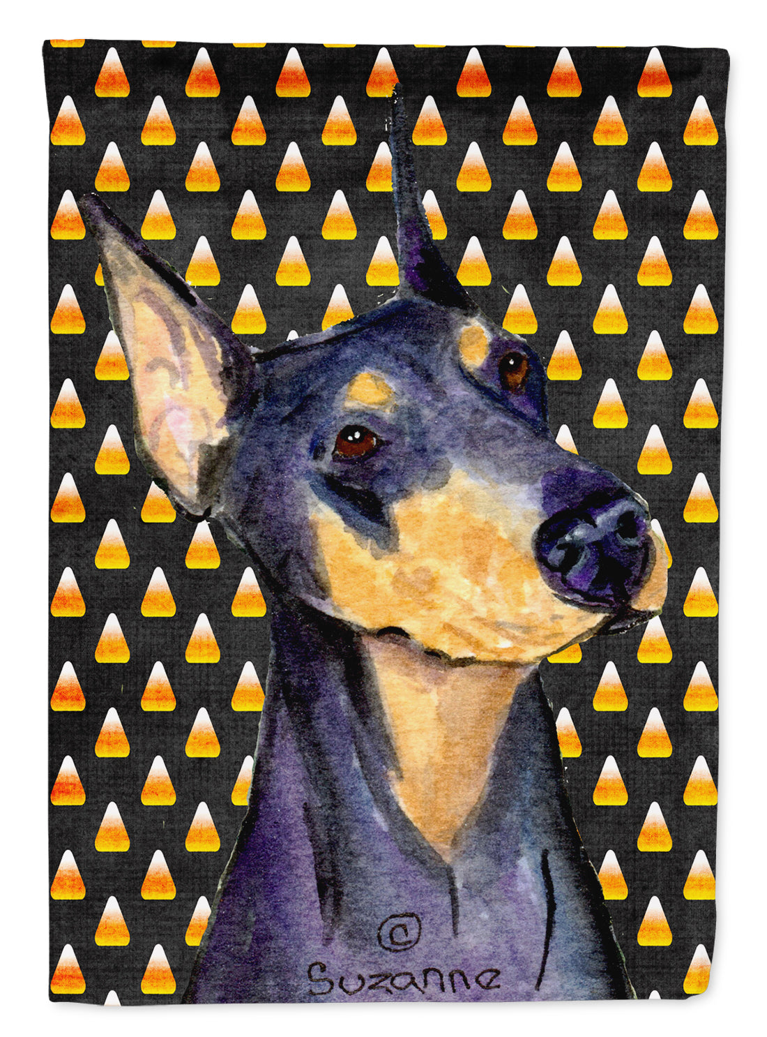 Doberman Candy Corn Halloween Portrait Flag Canvas House Size  the-store.com.