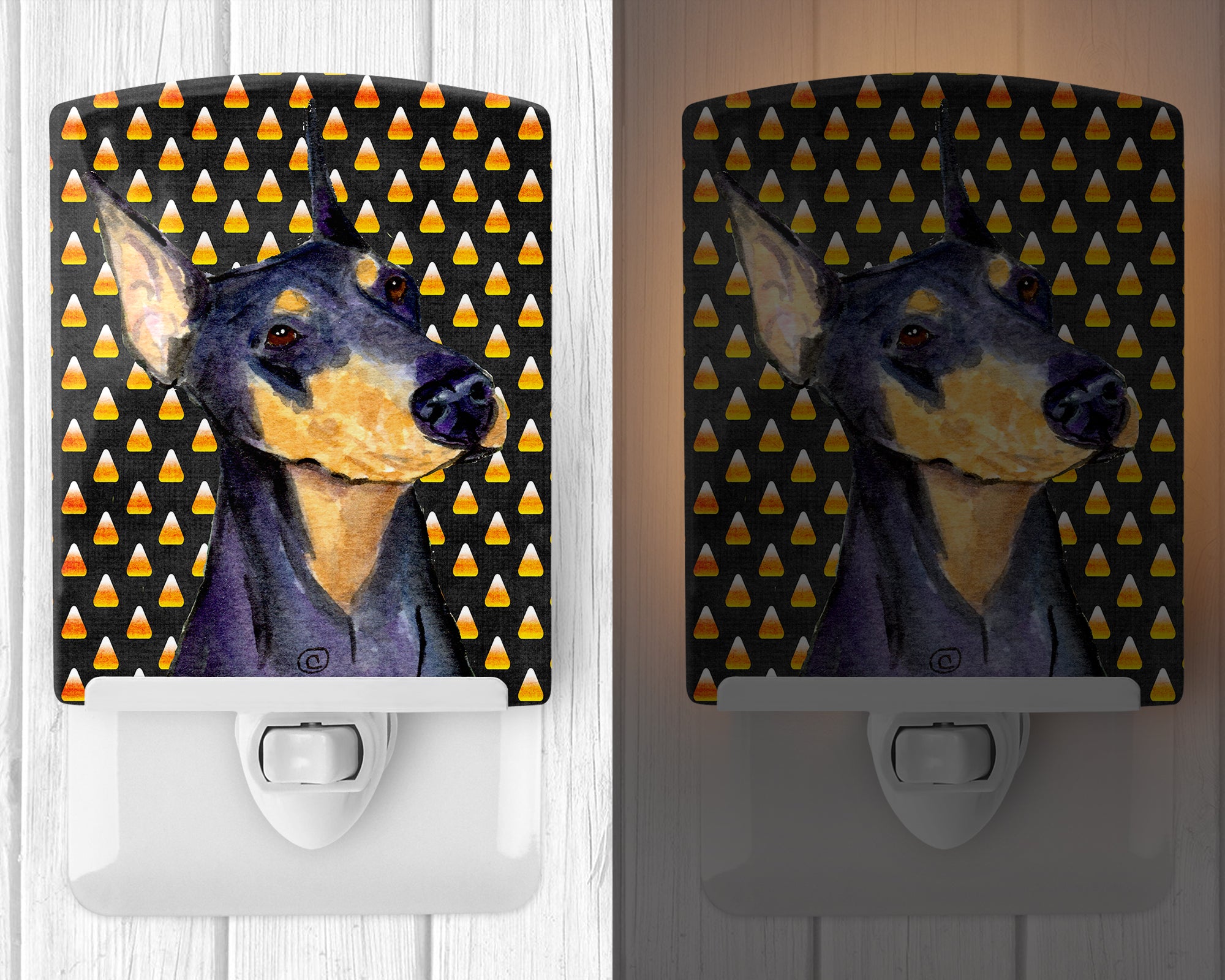 Doberman Candy Corn Halloween Portrait Ceramic Night Light SS4288CNL - the-store.com