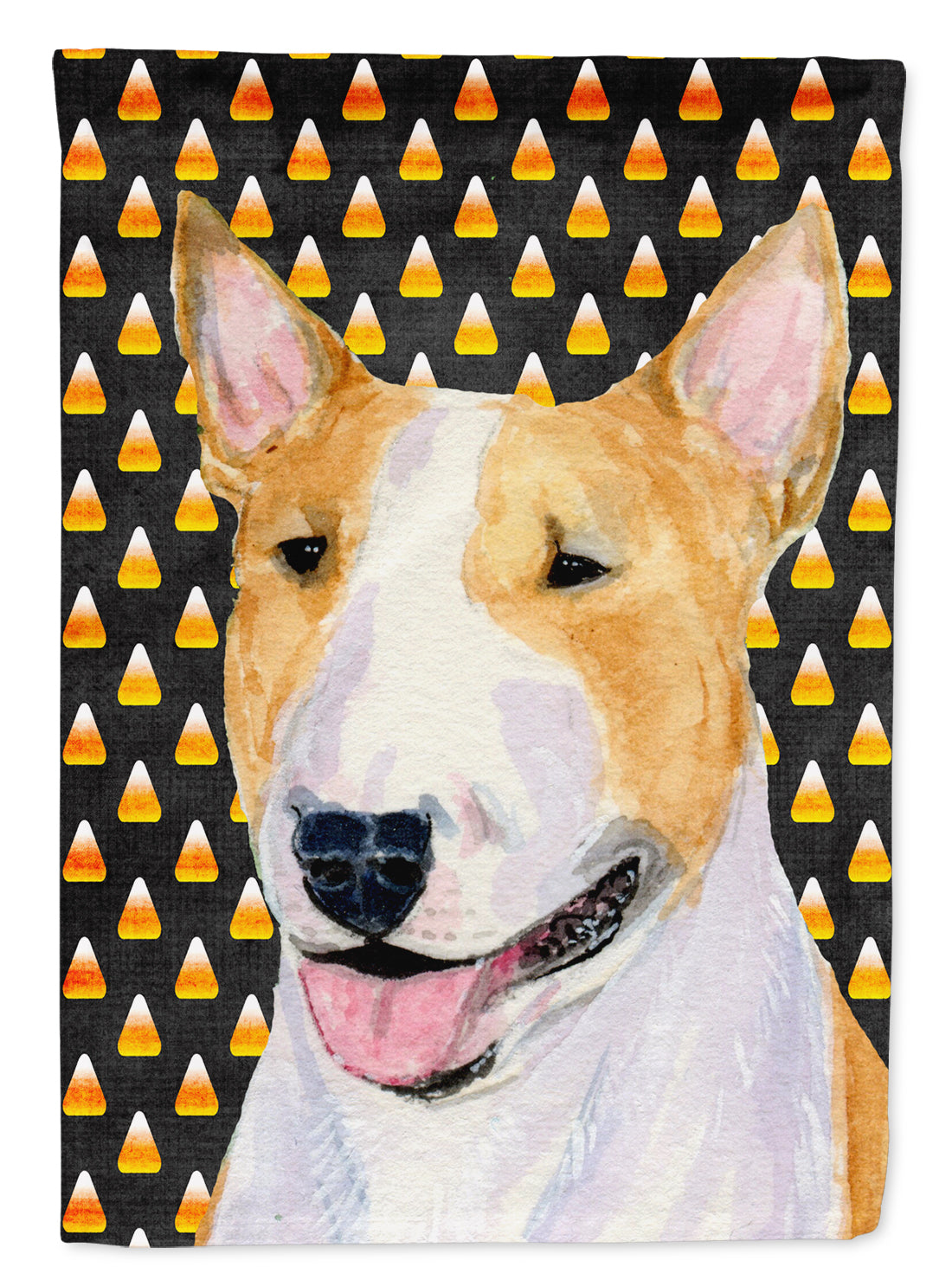 Bull Terrier Candy Corn Halloween Portrait Flag Garden Size.