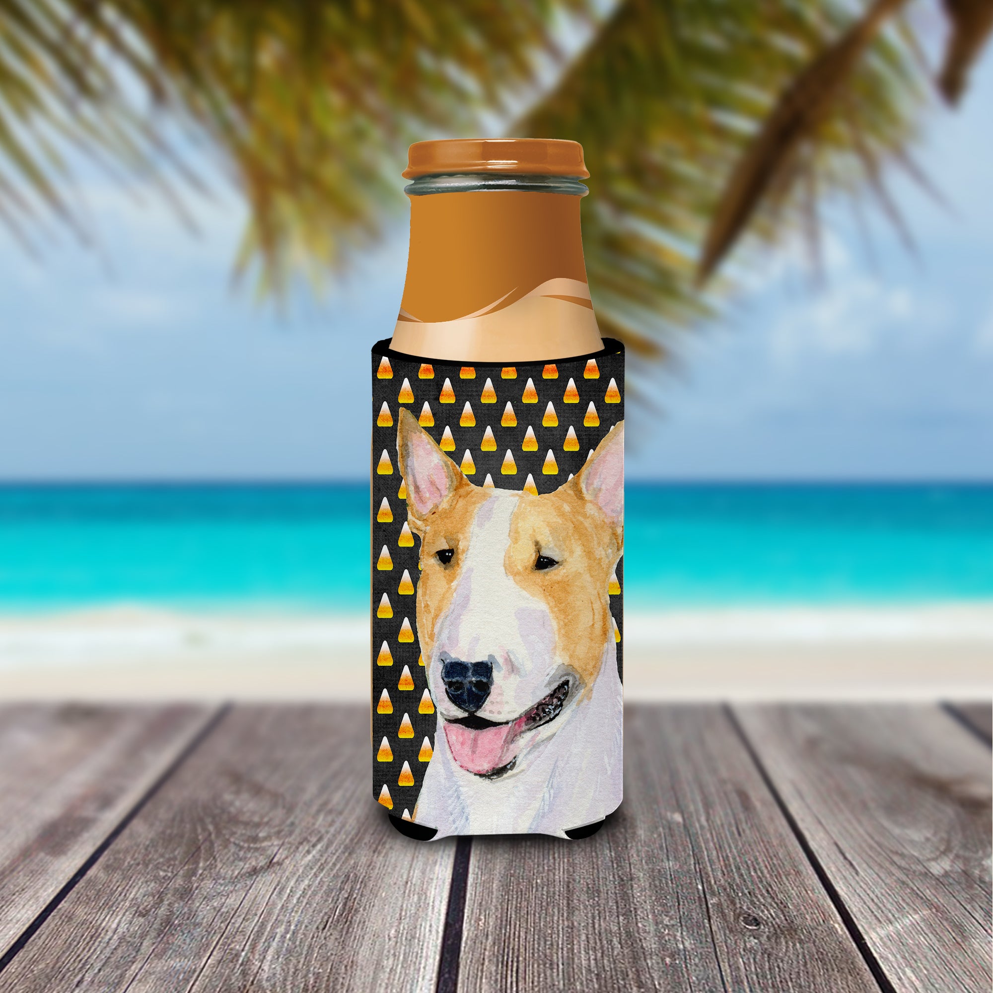 Bull Terrier Candy Corn Halloween Portrait Ultra Beverage Insulators for slim cans SS4289MUK.