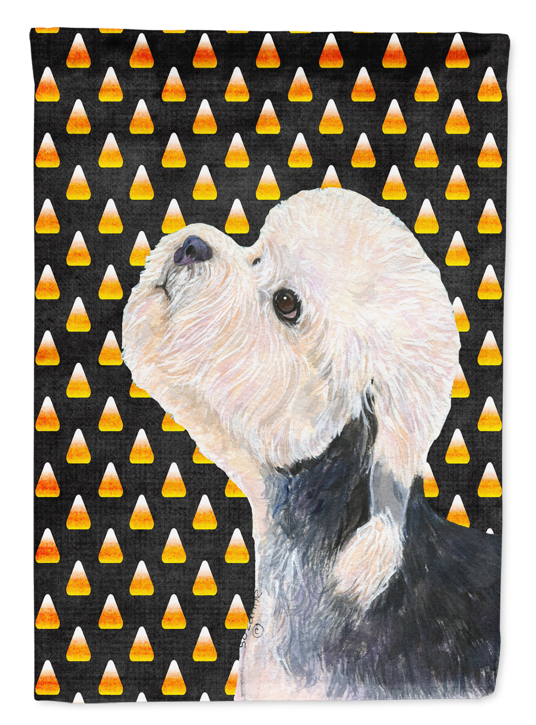 Dandie Dinmont Terrier Candy Corn Halloween Portrait Flag Garden Size.