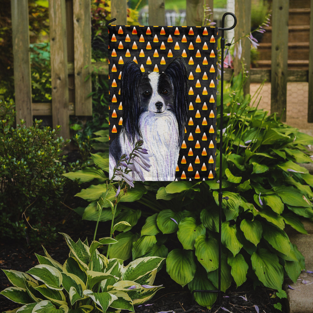 Papillon Candy Corn Halloween Portrait Flag Garden Size.