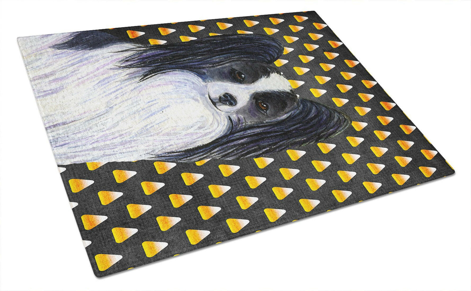 Papillon Candy Corn Halloween Portrait Glass Cutting Board Large by Caroline's Treasures