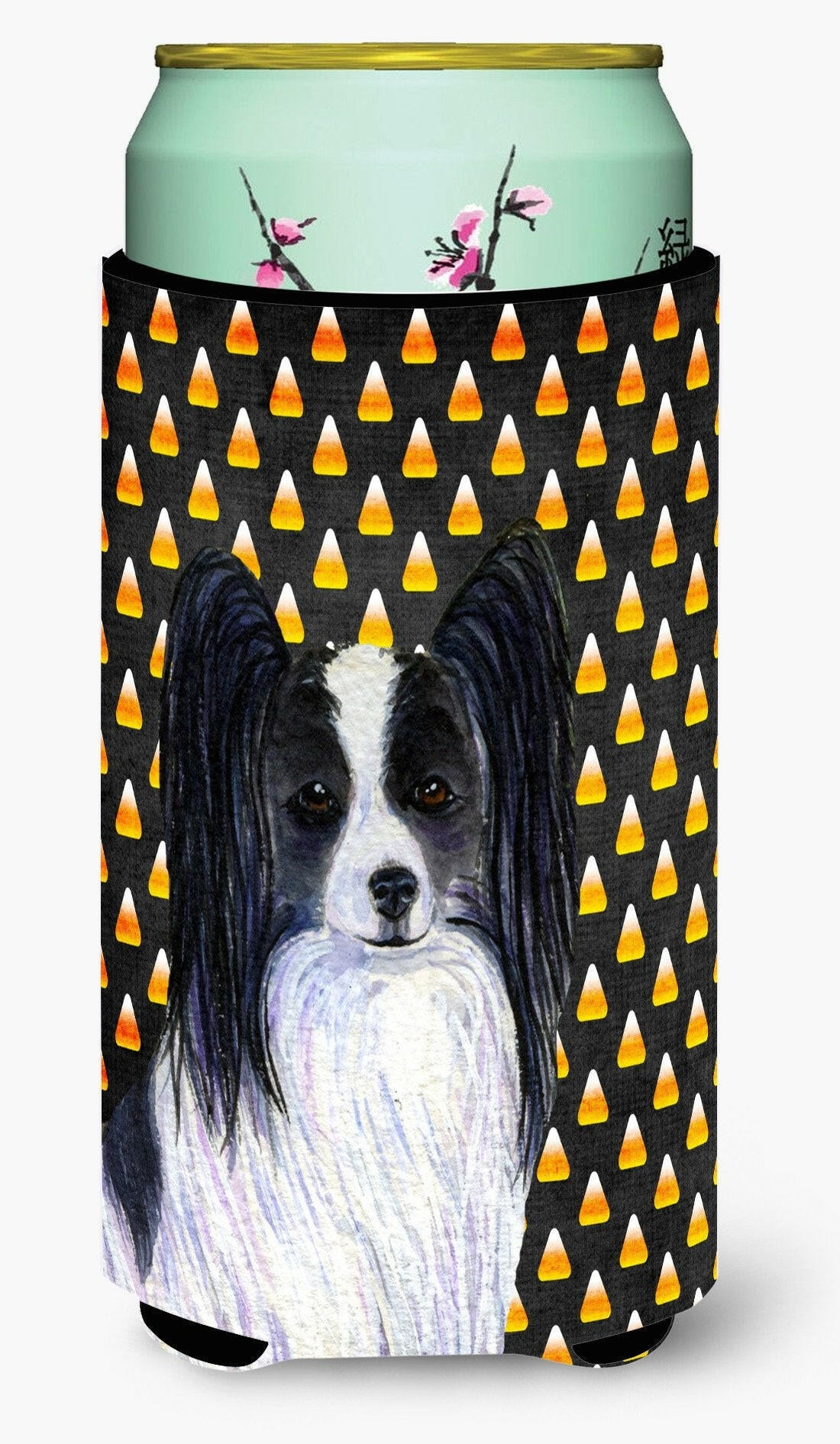 Papillon Candy Corn Halloween Portrait  Tall Boy Beverage Insulator Beverage Insulator Hugger by Caroline's Treasures