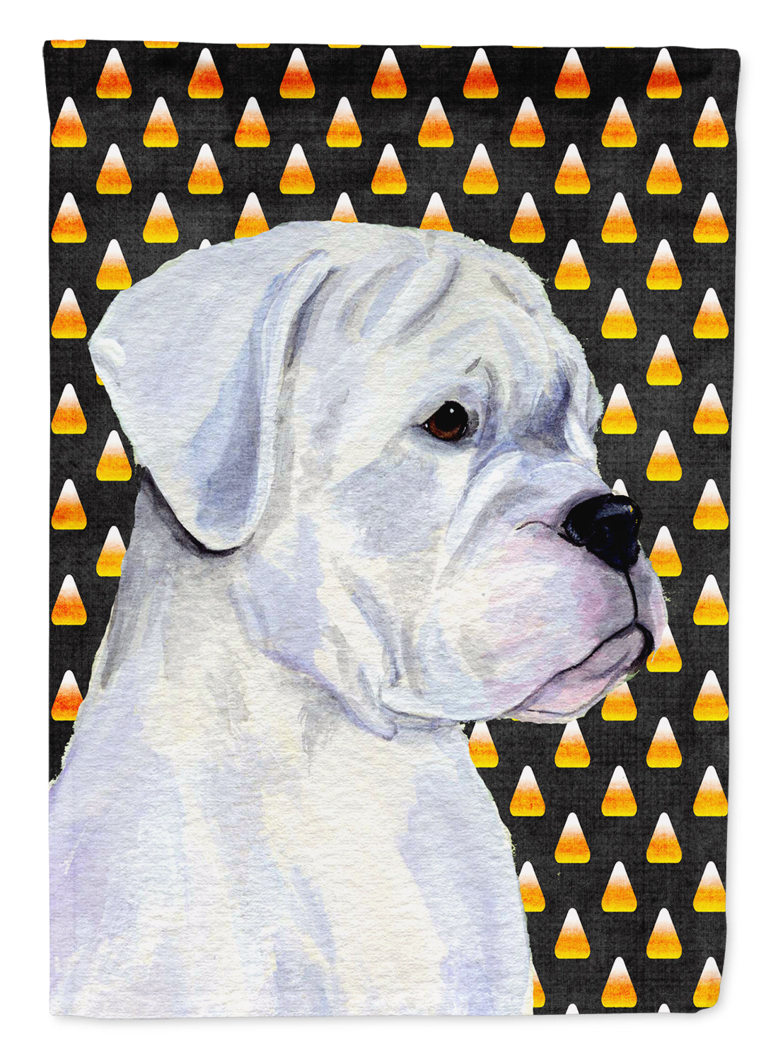 Boxer White Candy Corn Halloween Portrait Flag Canvas House Size  the-store.com.