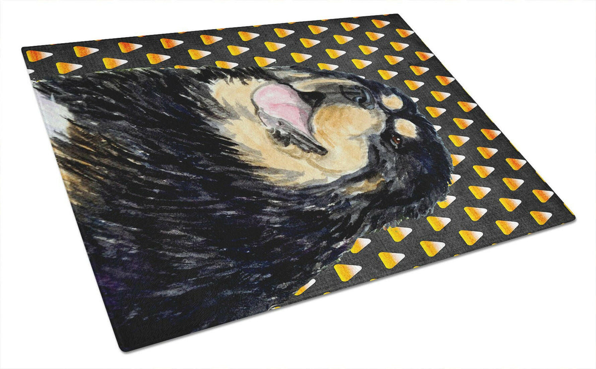 Tibetan Mastiff Candy Corn Halloween Portrait Glass Cutting Board Large by Caroline&#39;s Treasures