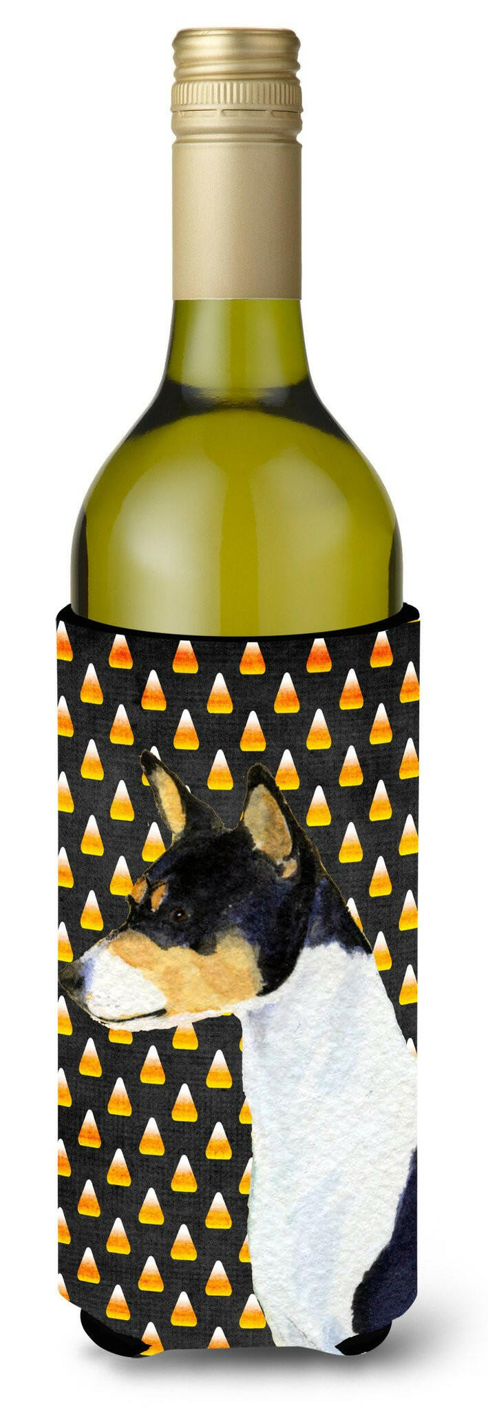 Basenji Candy Corn Halloween Portrait Wine Bottle Beverage Insulator Beverage Insulator Hugger SS4307LITERK by Caroline's Treasures