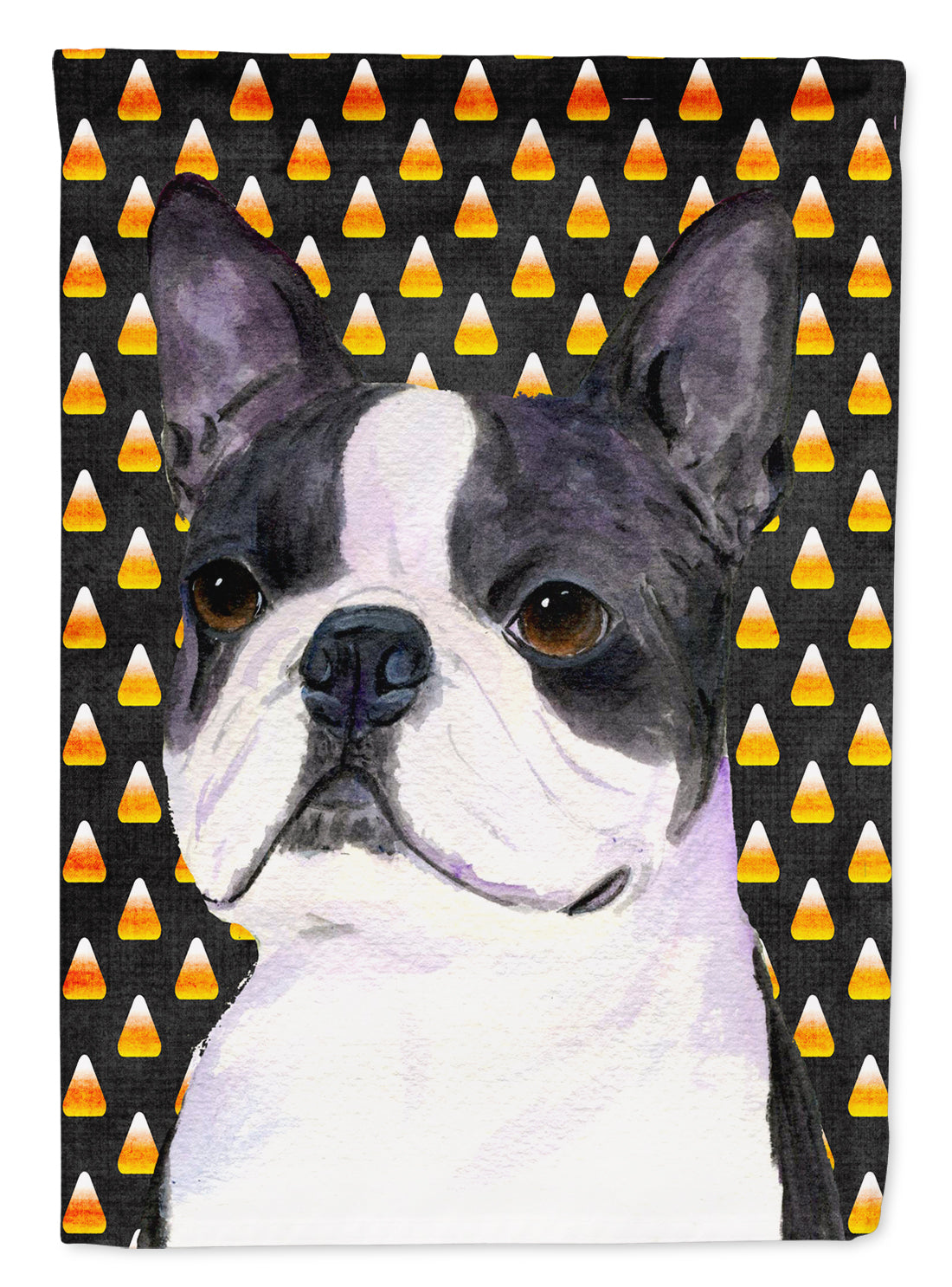 Boston Terrier Candy Corn Halloween Portrait Flag Canvas House Size  the-store.com.