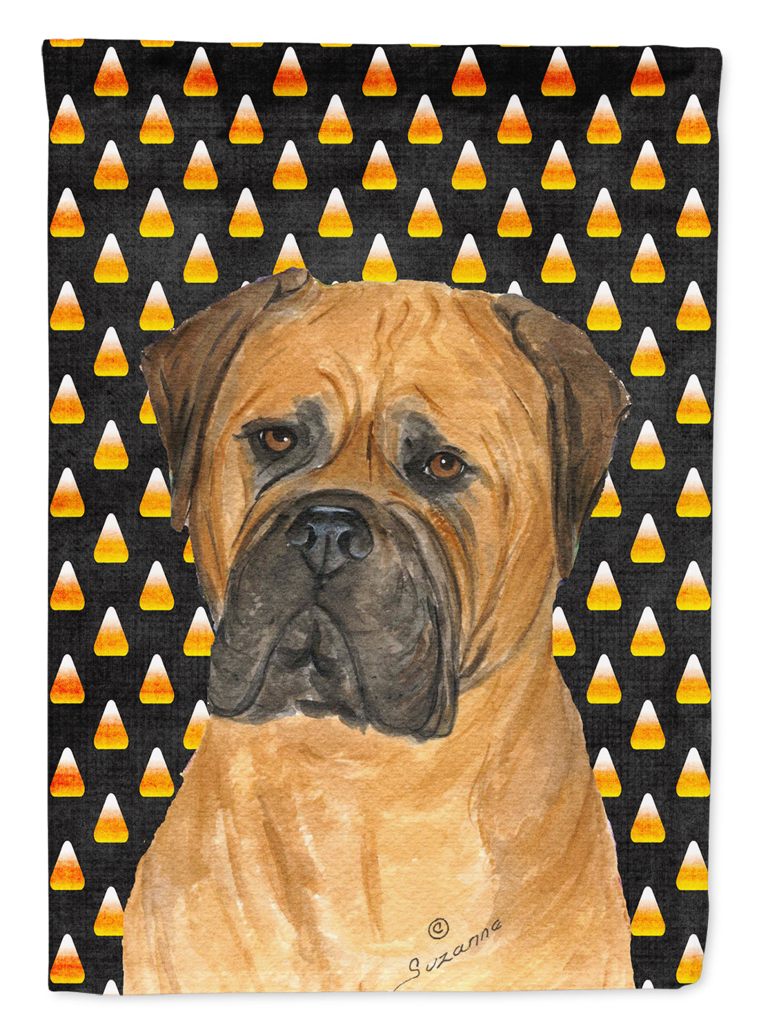 Bullmastiff Candy Corn Halloween Portrait Flag Canvas House Size  the-store.com.