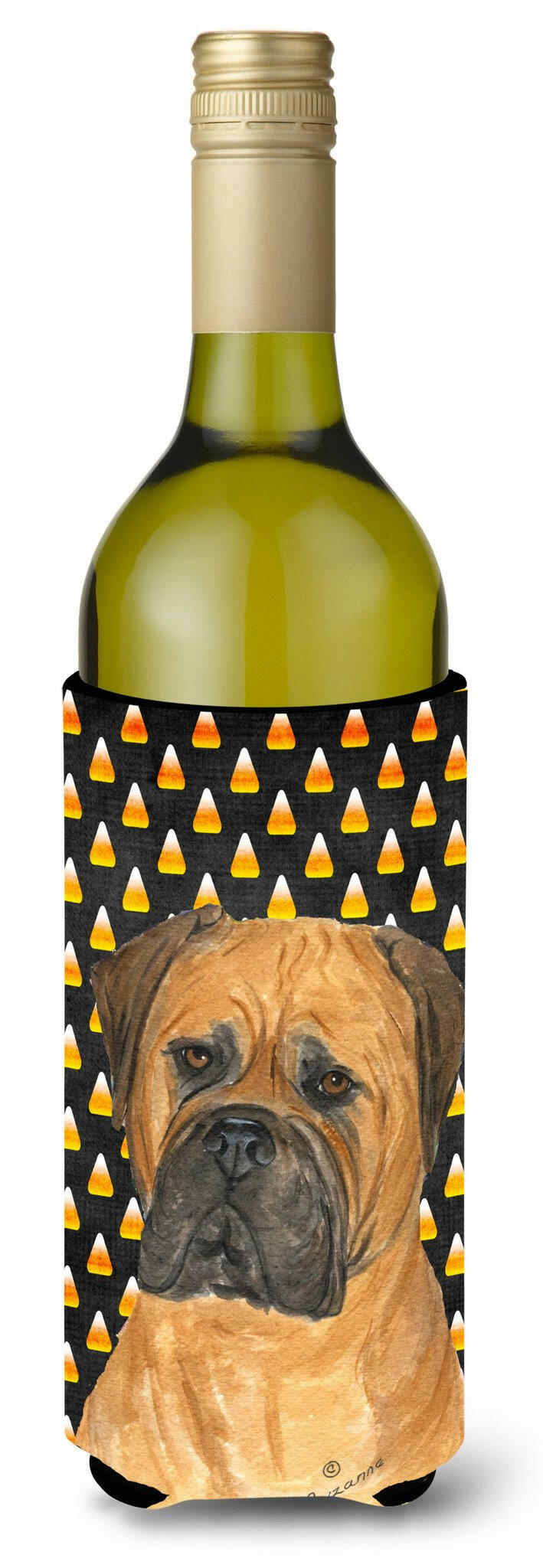 Bullmastiff Candy Corn Halloween Portrait Wine Bottle Beverage Insulator Beverage Insulator Hugger by Caroline's Treasures