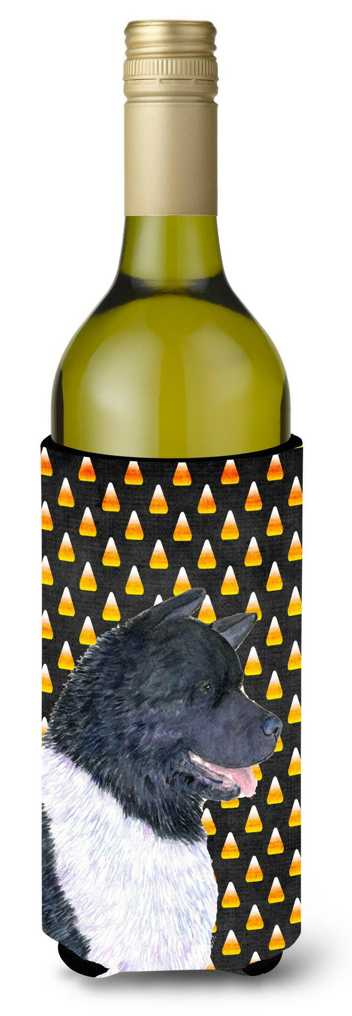 Akita Candy Corn Halloween Portrait Wine Bottle Beverage Insulator Beverage Insulator Hugger by Caroline's Treasures