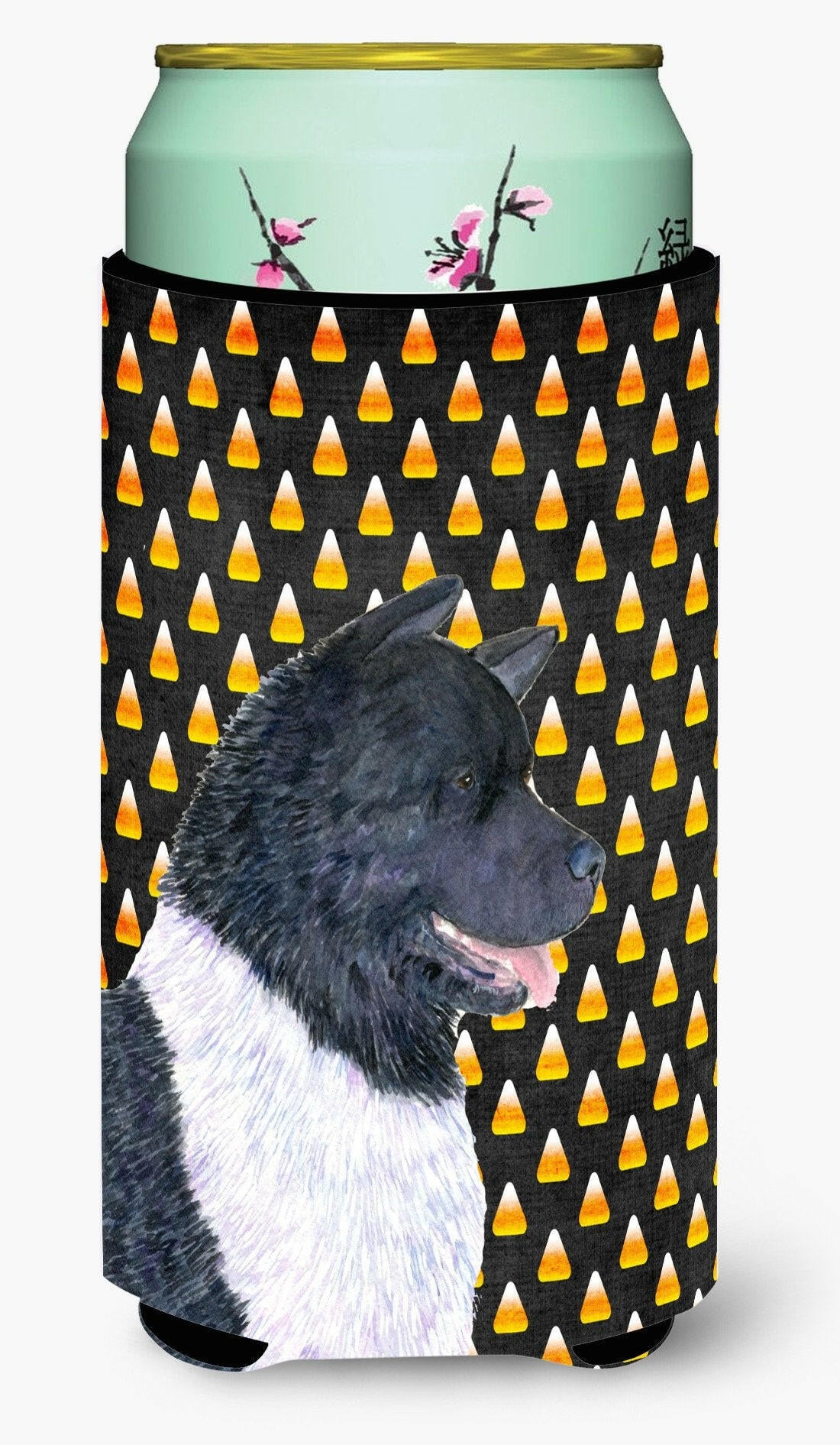 Akita Candy Corn Halloween Portrait  Tall Boy Beverage Insulator Beverage Insulator Hugger by Caroline's Treasures