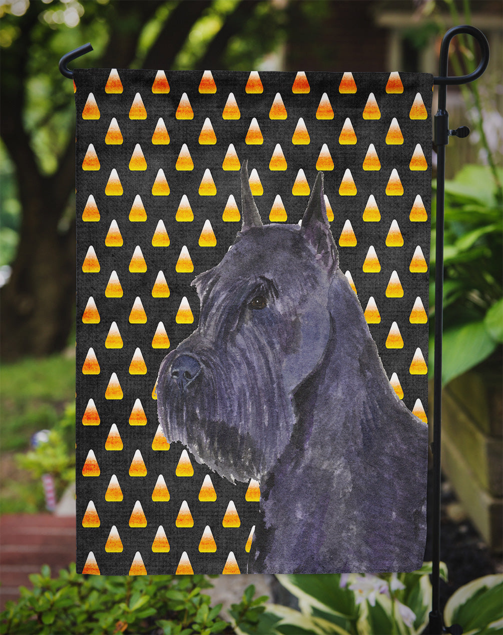 Schnauzer Giant Candy Corn Halloween Portrait Flag Garden Size.