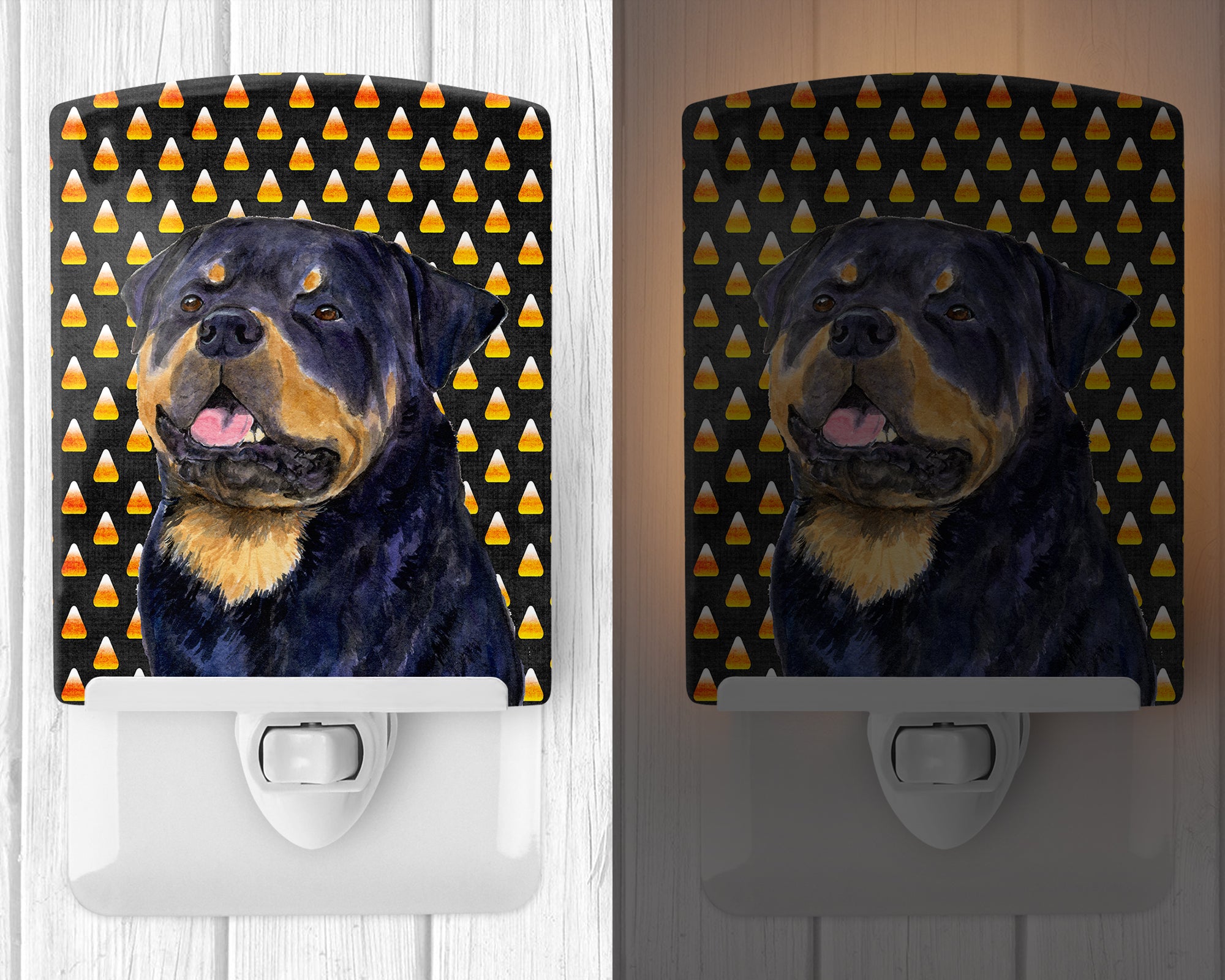 Rottweiler Candy Corn Halloween Portrait Ceramic Night Light SS4317CNL - the-store.com