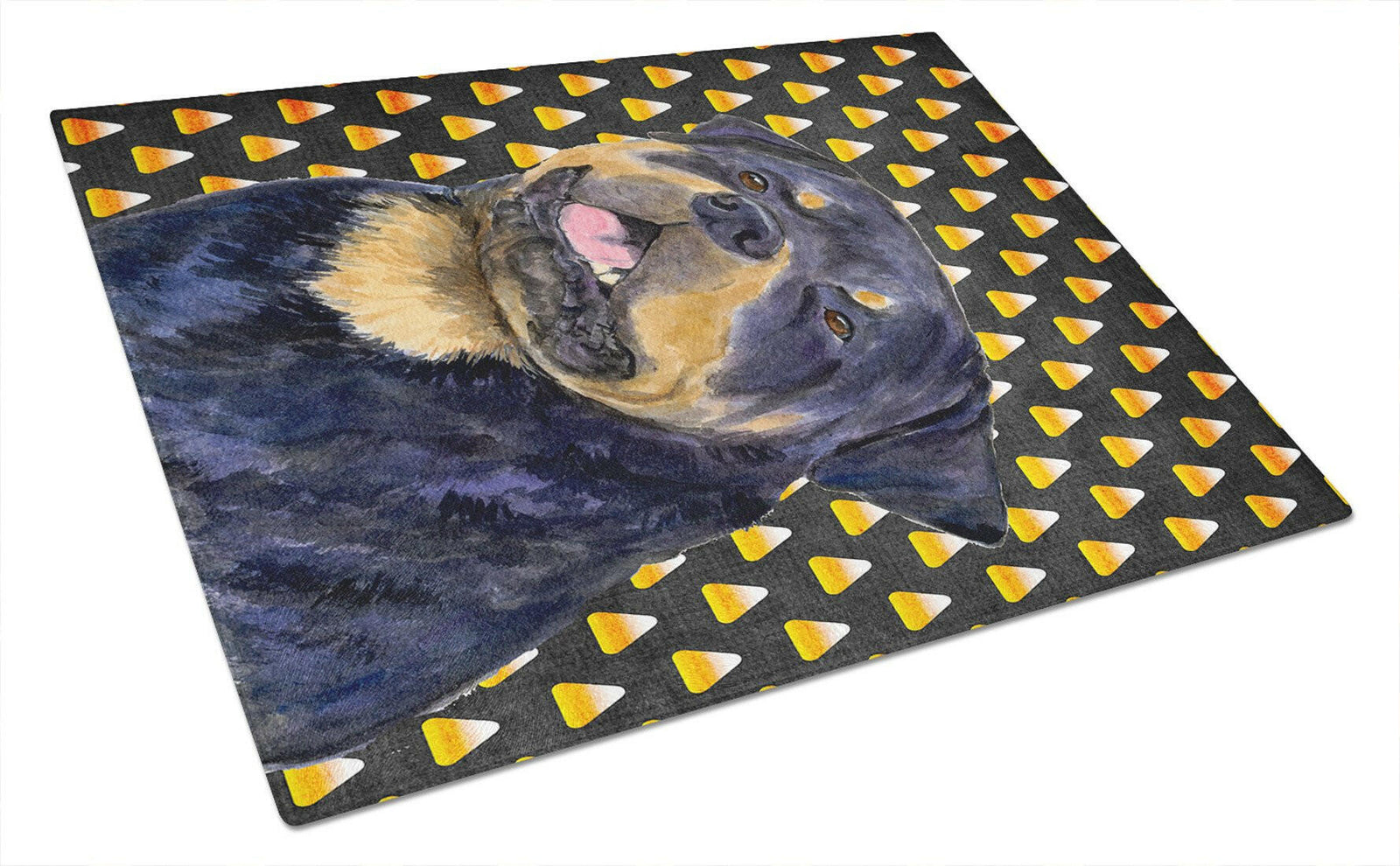 Rottweiler Candy Corn Halloween Portrait Glass Cutting Board Large by Caroline's Treasures