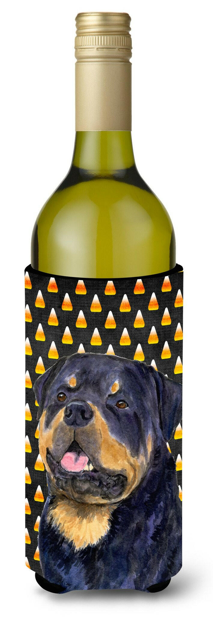 Rottweiler Candy Corn Halloween Portrait Wine Bottle Beverage Insulator Beverage Insulator Hugger by Caroline's Treasures