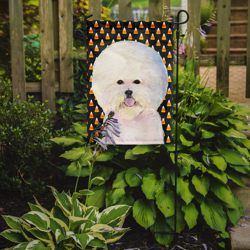 Bichon Frise Candy Corn Halloween Portrait Flag Garden Size.