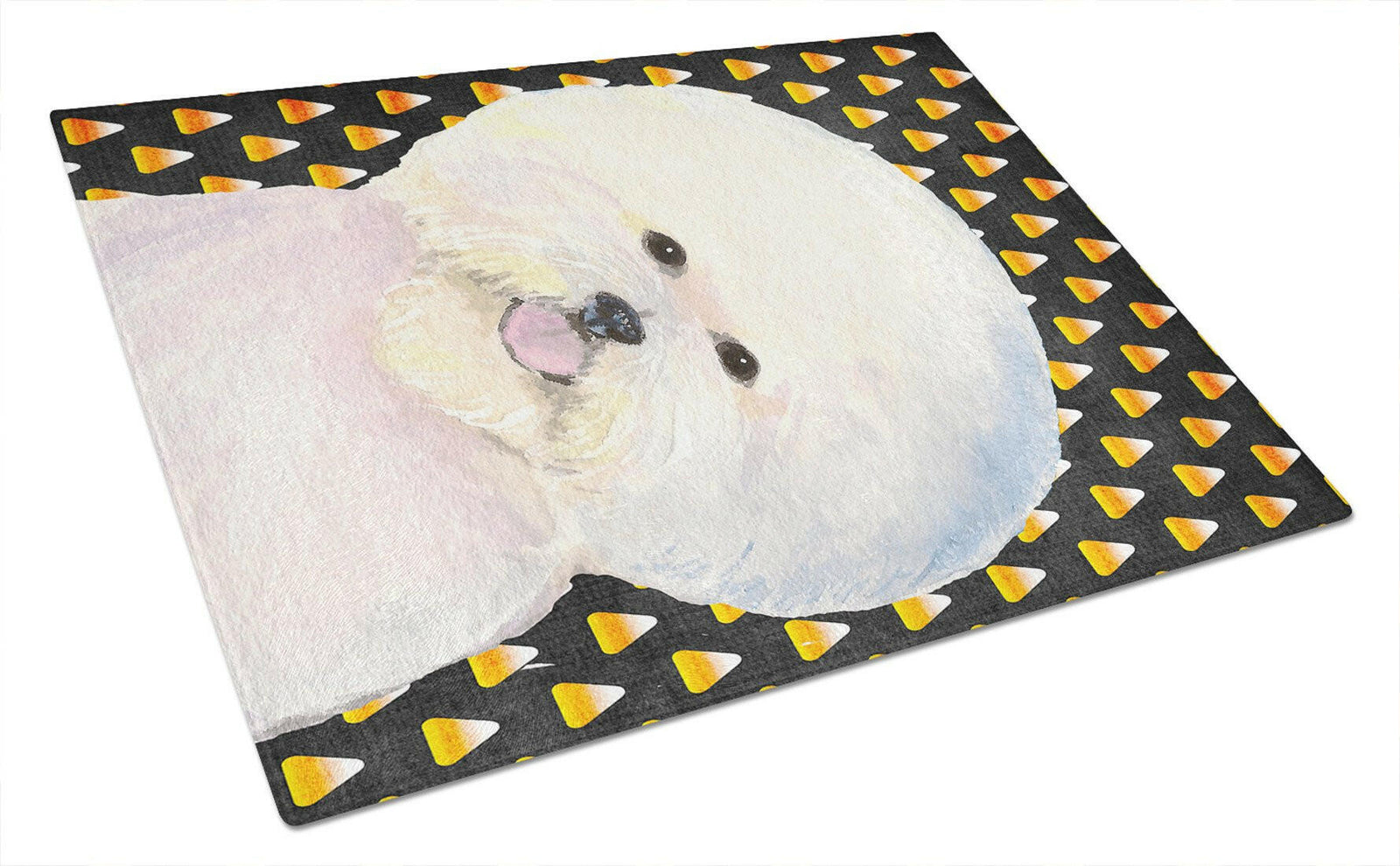 Bichon Frise Candy Corn Halloween Portrait Glass Cutting Board Large by Caroline's Treasures